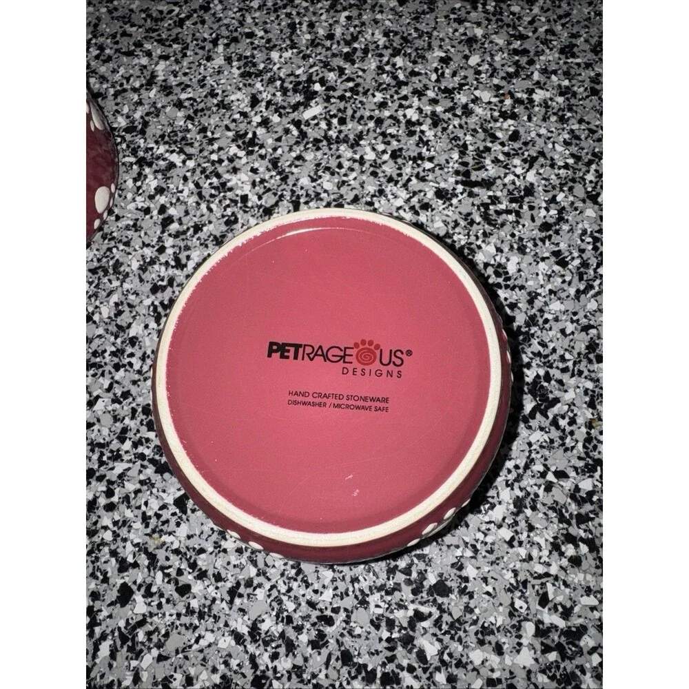 PetRageous Paw Print Designs Cat Small Dog Pet Food Dish Burgandy Red